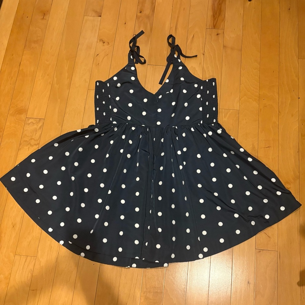 Old Navy 3X Polka Dot Fit & Flare Dress Smocked Stretch Navy White Retro - Picture 5 of 15